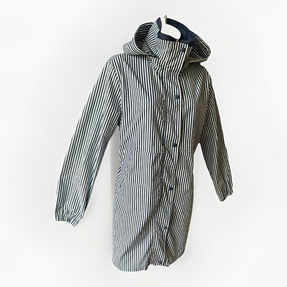 'S MaxMara Trench Rain Coat Reversible Women's Size 6 Nautical Navy Chic Striped - Picture 3 of 16